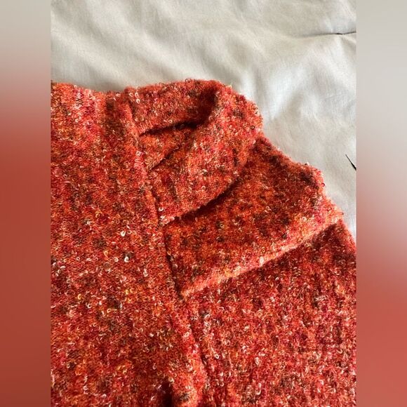 Karl Lagerfeld Paris orange ruffle shoulder cardigan sweater, wool blend, medium - Picture 13 of 14